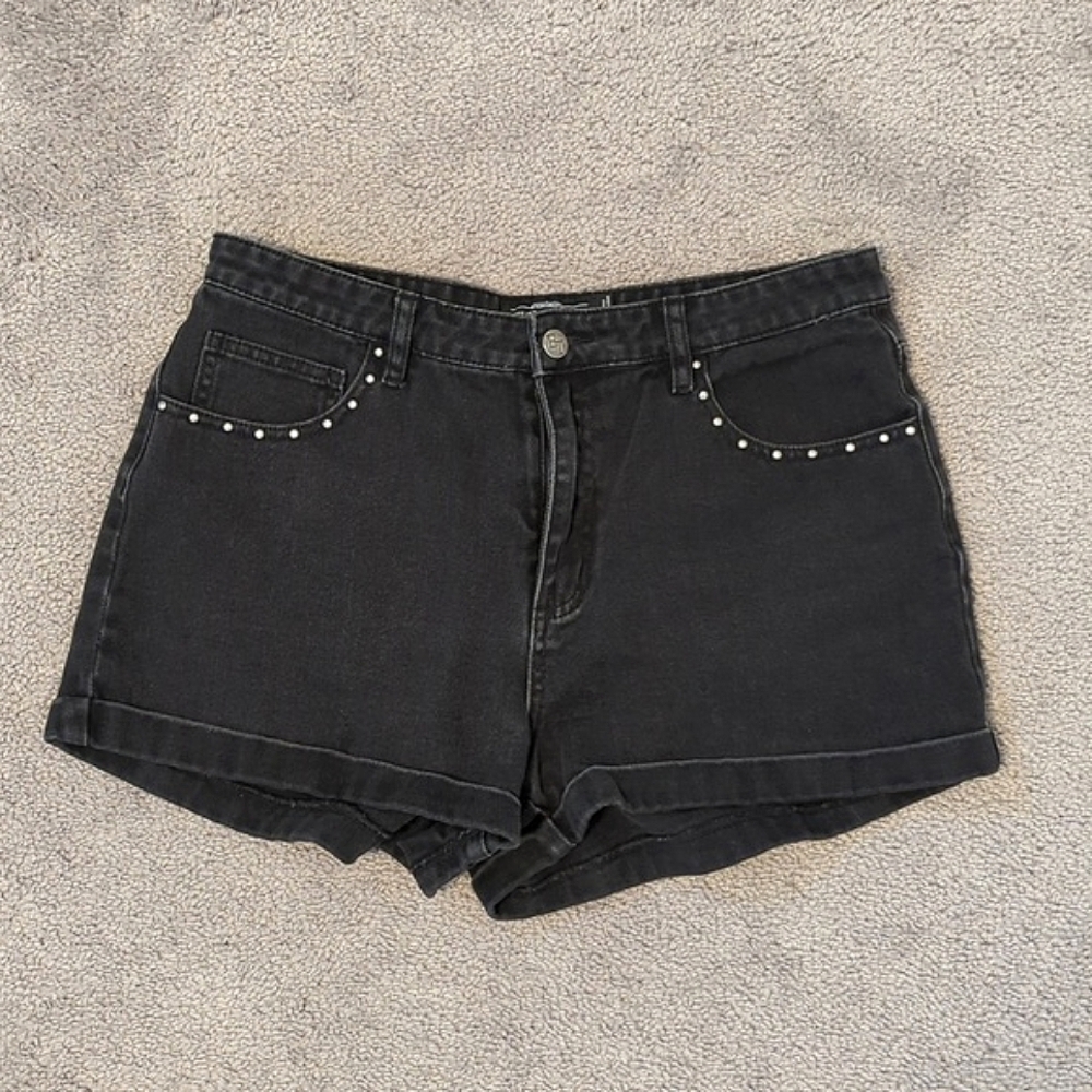 Black Studded Denim Shorts